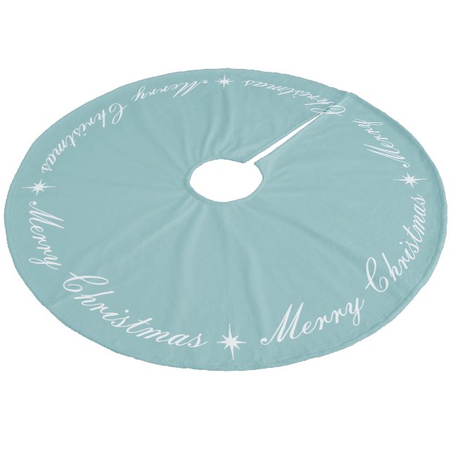 Simple Elegant Merry Christmas Ice Blue Fleece Tree Skirt (Angled)