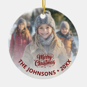 Simple Elegant Merry Christmas Photo Card Gradient Ceramic Ornament