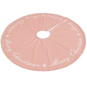Simple Elegant Merry Christmas Script Blush Pink Fleece Tree Skirt
