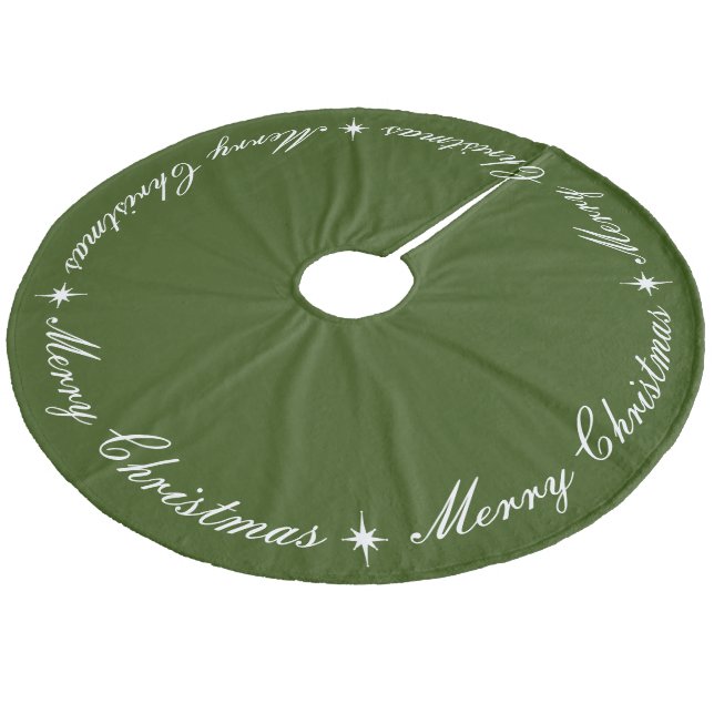 Simple Elegant Merry Christmas Script Dark Green  Fleece Tree Skirt (Angled)