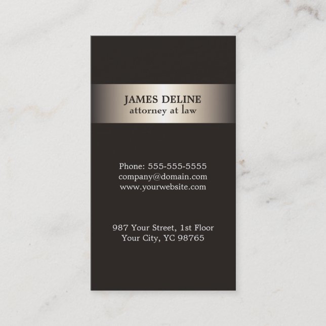 Simple Elegant Metal Grey Attorney Business Card (Front)