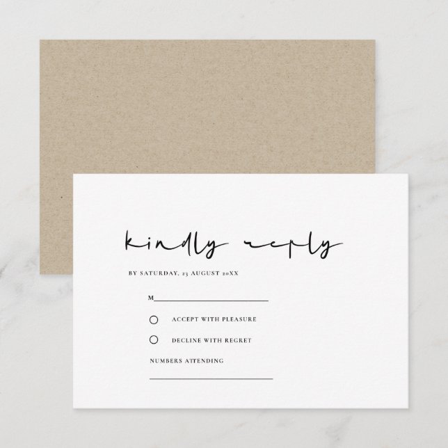 SIMPLE ELEGANT MINIMAL BLACK WHITE WEDDING RSVP ENCLOSURE CARD (Front/Back)