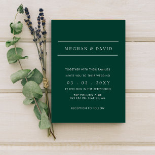 Simple Elegant Minimal Emerald Green Wedding Invitation