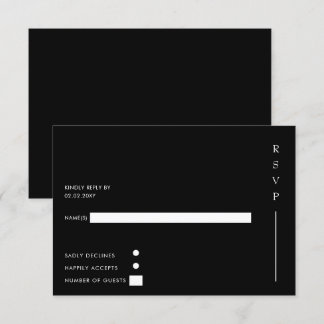  Simple Elegant Minimal Modern Black Wedding RSVP Card