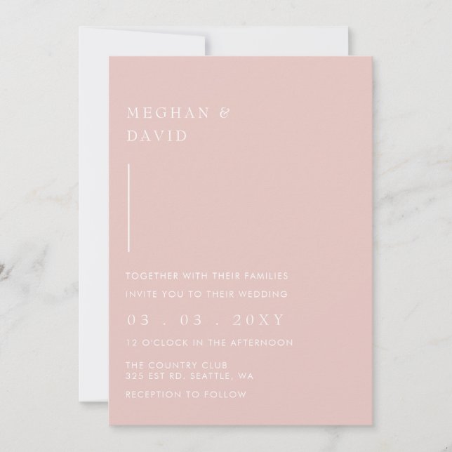 Simple Elegant Minimal Modern Blush Wedding Invitation (Front)