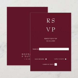  Simple Elegant Minimal Modern Burgundy Wedding  RSVP Card