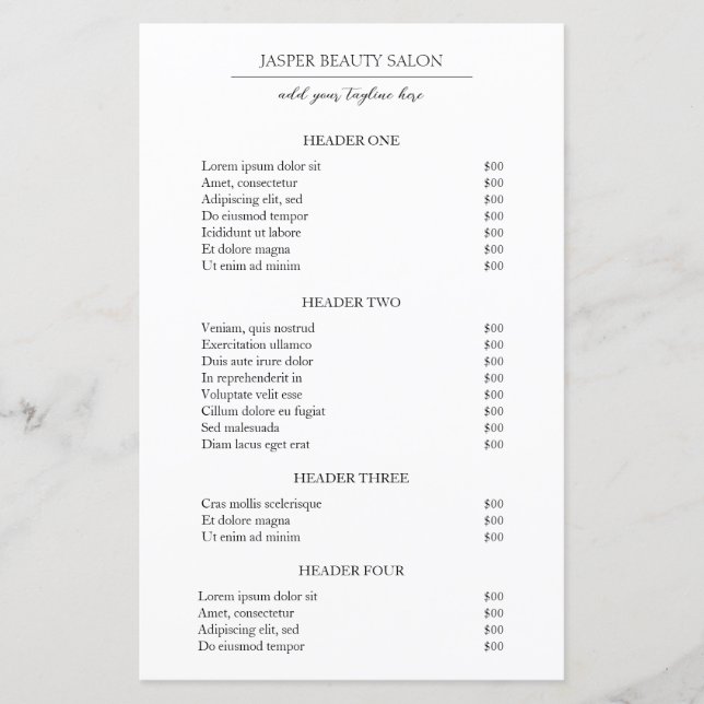 Simple Elegant Minimal Modern Business Price List (Front)
