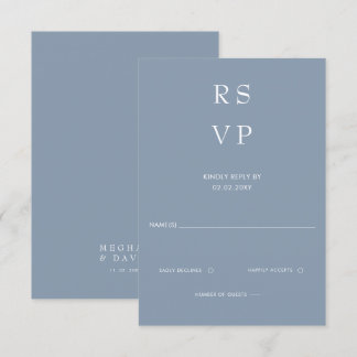  Simple Elegant Minimal Modern Dusty Blue Wedding  RSVP Card