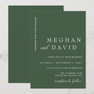 Simple Elegant Minimal Modern Green Wedding  Invitation