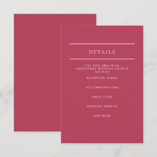 Simple Elegant Minimal Modern Magenta Wedding Enclosure Card