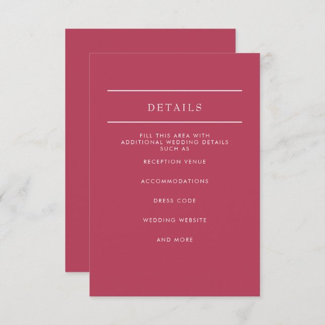  Simple Elegant Minimal Modern Magenta Wedding  Enclosure Card (Front/Back)