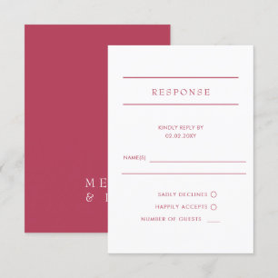 Simple Elegant Minimal Modern Magenta Wedding RSVP Card
