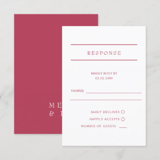  Simple Elegant Minimal Modern Magenta Wedding  RSVP Card