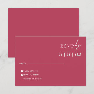  Simple Elegant Minimal Modern Magenta Wedding  RSVP Card