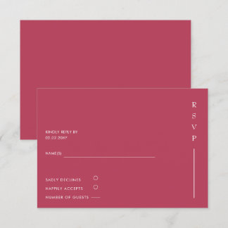  Simple Elegant Minimal Modern Magenta Wedding  RSVP Card