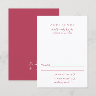  Simple Elegant Minimal Modern Magenta Wedding  RSVP Card