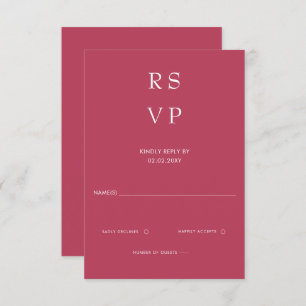  Simple Elegant Minimal Modern Magenta Wedding  RSVP Card