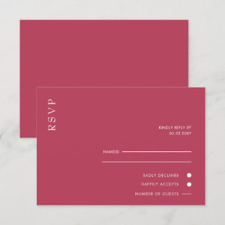  Simple Elegant Minimal Modern Magenta Wedding  RSVP Card