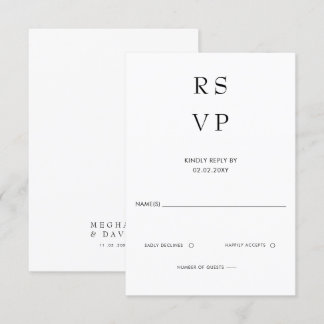  Simple Elegant Minimal Modern White Wedding  RSVP Card
