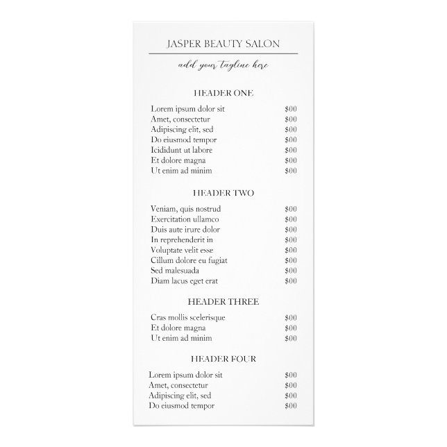 Simple Elegant Minimal Price List Modern Rack Card (Front)