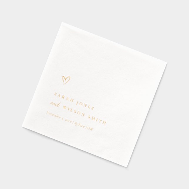 Simple Elegant Minimal Topography Heart Wedding Foil Napkins (Left)