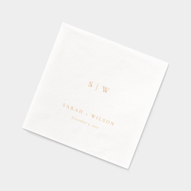 Simple Elegant Minimal Typography Monogram Wedding Foil Napkins (Left)