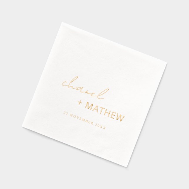 Simple Elegant Minimal Typography Script Wedding Foil Napkins (Left)