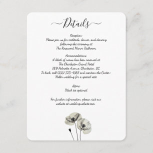 Simple Elegant Minimalism Black and White Poppies  Enclosure Card