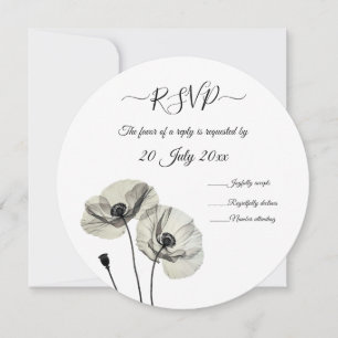 Simple Elegant Minimalism Black and White Poppies Invitation