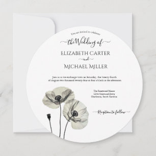 Simple Elegant Minimalism Black and White Poppies Invitation