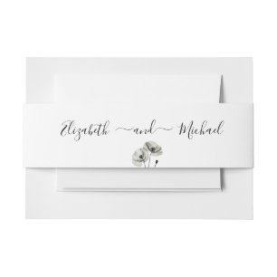 Simple Elegant Minimalism Black and White Poppies Invitation Belly Band
