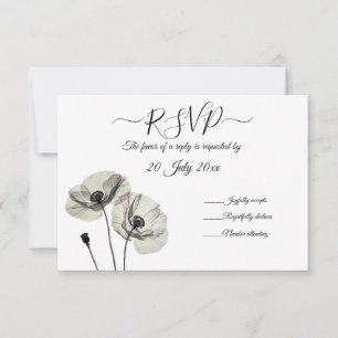 Simple Elegant Minimalism Black and White Poppies RSVP Card