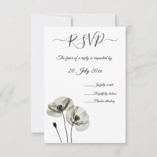 Simple Elegant Minimalism Black and White Poppies RSVP Card