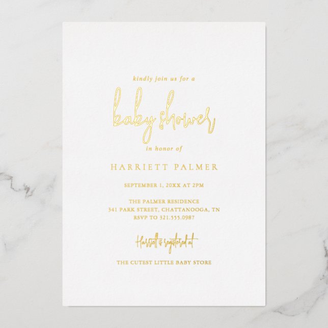 Simple Elegant Minimalist Baby Shower Gold (Front)