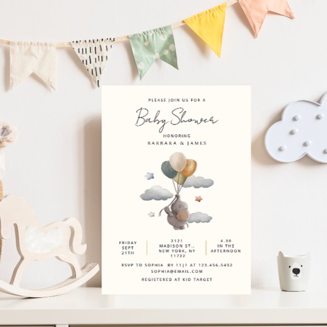 Simple & Elegant Minimalist Baby Sower Elephant  Invitation (Creator Uploaded)