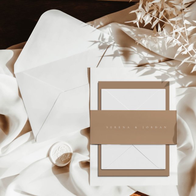 Simple Elegant Minimalist Beige Tan Wedding Invitation Belly Band (Creator Uploaded)