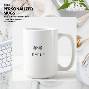Simple Elegant Minimalist Black Bow Personalised Coffee Mug