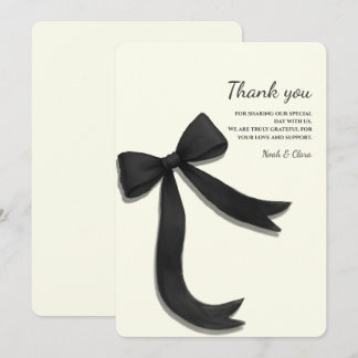 Simple Elegant Minimalist Black Bow Thank You Card