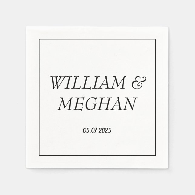 Simple Elegant Minimalist Black Script Wedding  Napkin (Front)