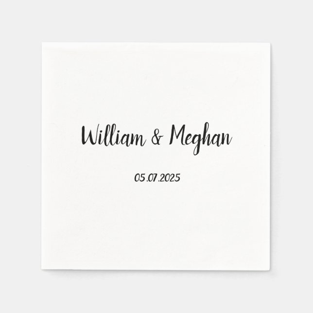 Simple Elegant Minimalist Black Script Wedding Napkin (Front)