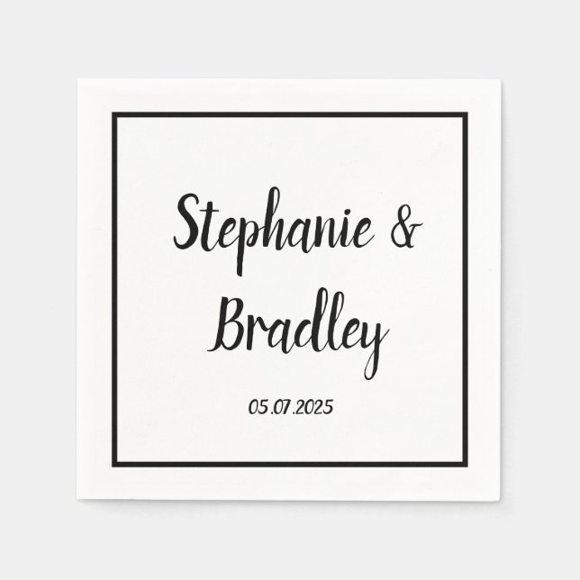 Simple Elegant Minimalist Black Script Wedding  Napkin (Front)