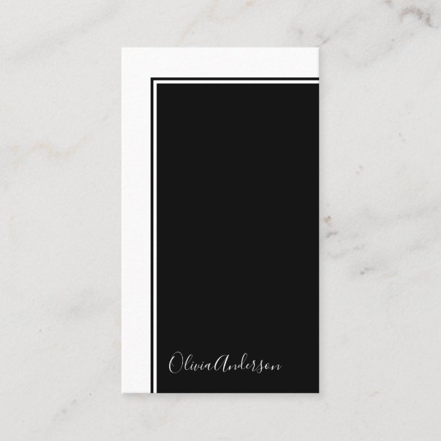 Simple Elegant Minimalist Black White Colour Block Business Card (Front)