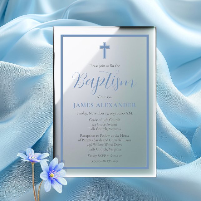 Simple Elegant Minimalist Blue Boy Baptism Acrylic Invitations (Simple Elegant Minimalist Blue Boy Baptism Acrylic Invitations)