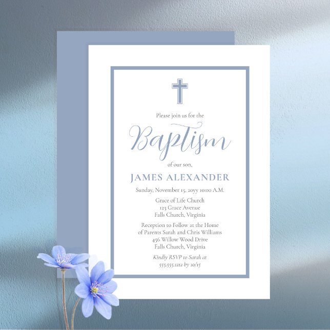 Simple Elegant Minimalist Blue Boy Baptism Invitation (Creator Uploaded)