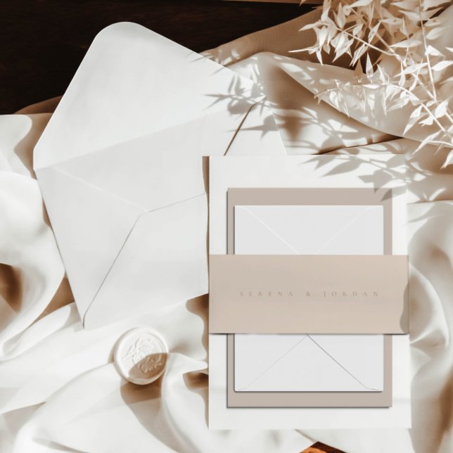 Simple Elegant Minimalist Blush Pink & Tan Wedding Invitation Belly Band (Creator Uploaded)