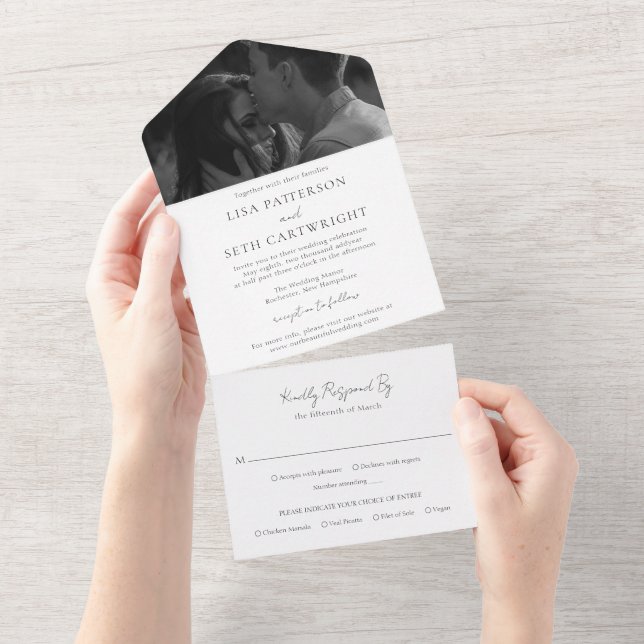 Simple Elegant Minimalist Classic Photo Wedding All In One Invitation (Tearaway)
