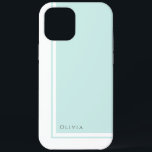 Simple Elegant Minimalist Colour Block with Name iPhone 12 Pro Max Case<br><div class="desc">For a clean look that conveys a sense of elegance and classic minimalist styling this modern colour block design in light aquamarine and white has a text template to personalise with your name on the lower left corner. Lots of matching products are available in this design to coordinate your home,...</div>