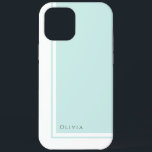 Simple Elegant Minimalist Colour Block with Name iPhone 12 Pro Max Case<br><div class="desc">For a clean look that conveys a sense of elegance and classic minimalist styling this modern colour block design in light aquamarine and white has a text template to personalise with your name on the lower left corner. Lots of matching products are available in this design to coordinate your home,...</div>