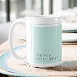 Simple Elegant Minimalist Colour Block with Name Coffee Mug<br><div class="desc">This coffee mug design conveys a sense of elegance and classic minimalist styling with its modern colour block design elements in light aqua/robin egg blue. The text template for this design includes your name on the lower left corner. This mug is available in several different sizes. Shown here in the...</div>