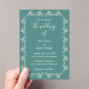 Simple Elegant Minimalist Damask Ornament Wedding Acrylic Invitations